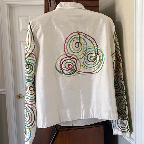 *ANAGE Silk Colorful Swirl Women's Zip Up Jacket Blazer Ribbon Embroidered Retro - Picture 2 of 14
